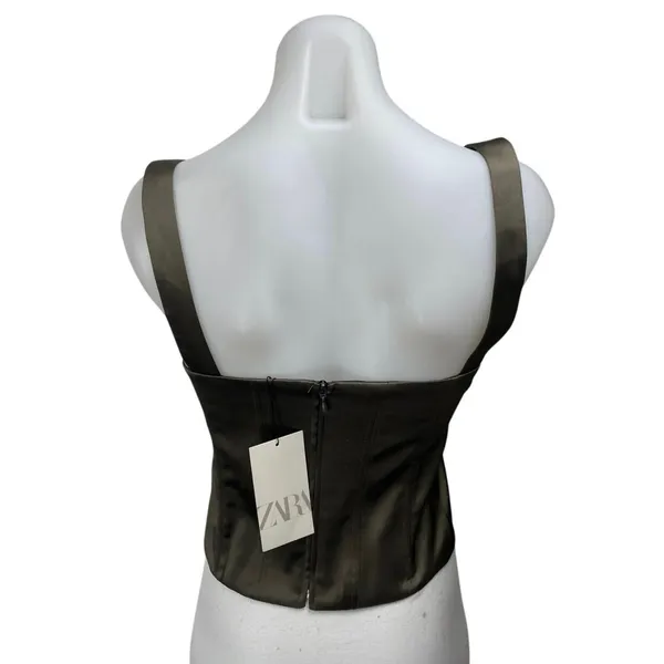 NEW Zara Olive Green Silk Satin Sleeveless Corset Bustier Cami Tank Top Size XS - Image 2