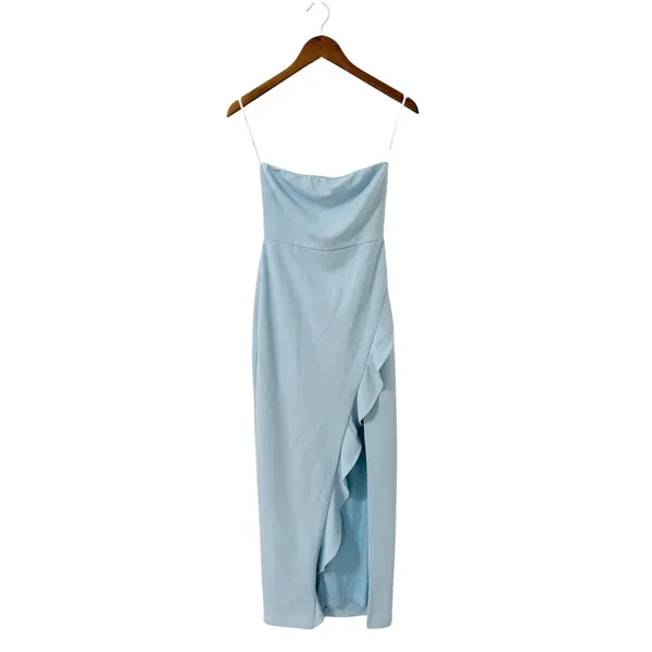 Lulus After Hours Light Blue Strapless Ruffled Maxi Dress size XS NWT - Image 4