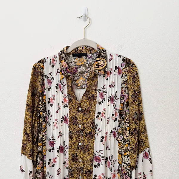 [Jane & Delancey] Mixed Floral Print Button Down Oversized Boho Blouse Sz Large - Image 3