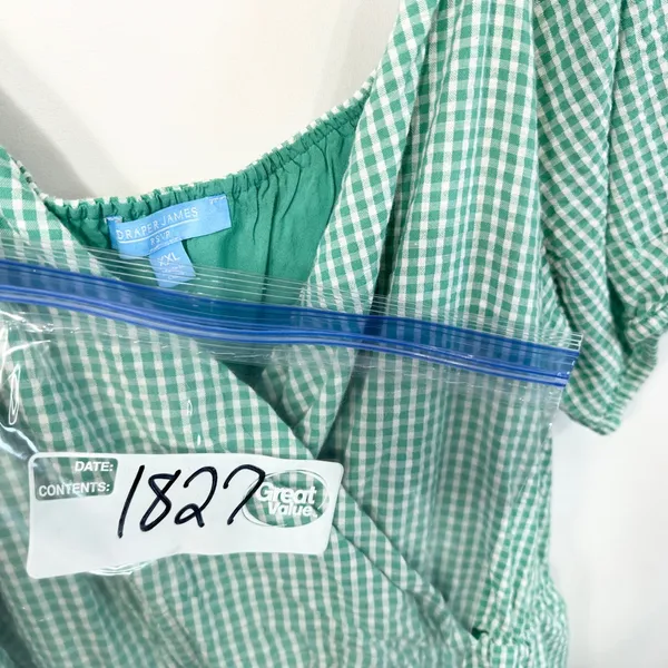 Draper James XXL Dress‎ Green Gingham Surplice Cotton Puff Sleeve Tiered 1827 - Image 11