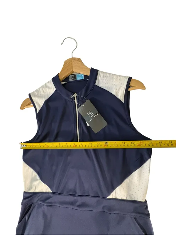 NWT PGA TOUR Women’s Golf Dress M Navy White Mesh Colorblock 1/4 Zip Pockets - Image 8