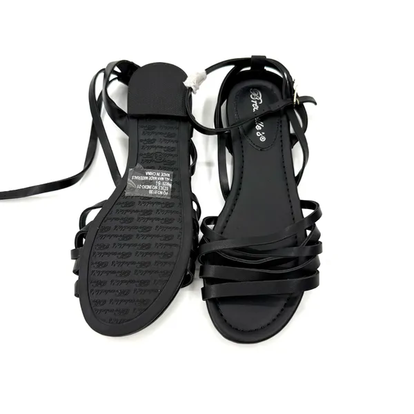 Black Strappy Flat Sandals With Ankle Buckle Casual Summer Comfort Style Designs - Image 3