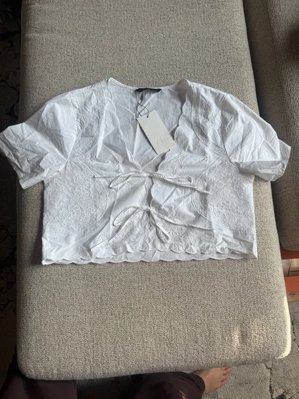 NEW Zara Embroidered Tie-Front Blouse - Image 2