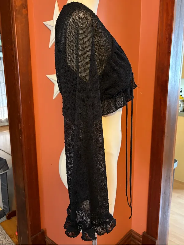 Urban Outfitters Black Sheer Tie-Front Cropped Top/layered sweater - Image 2