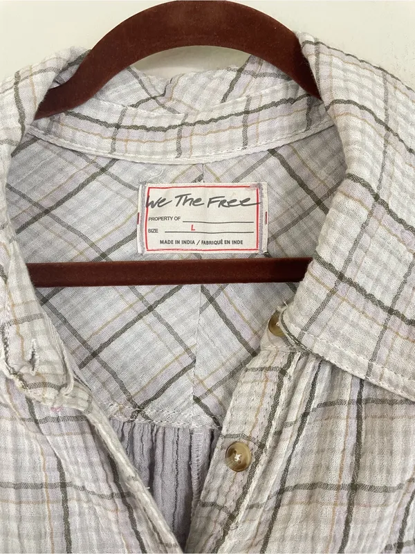 We The Free Cardiff Plaid Oversized Gauze Button Up Tunic Shirt Lilac Size Large - Image 4