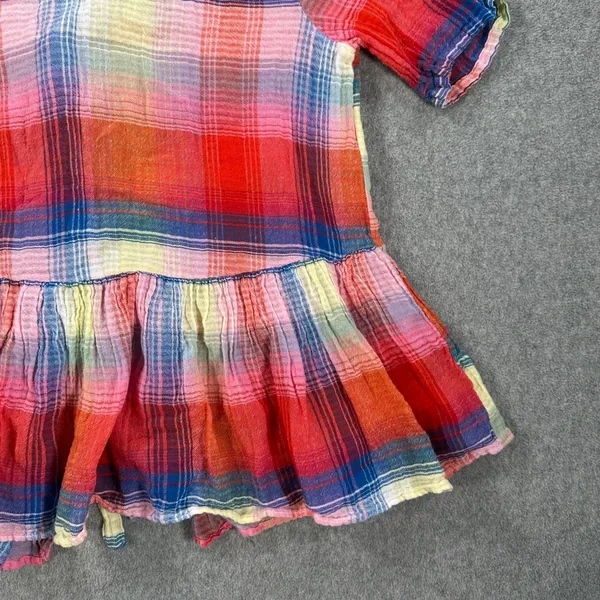 Zara Plaid Tie Back Peplum Shirt Womens Small Red Short Sleeve Ruffle Round Neck - Image 4