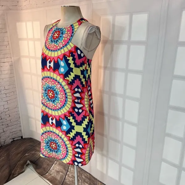 Annie Griffin silk kaleidoscope colorful summer dress size medium - Image 4