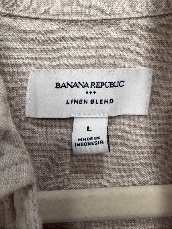 Banana Republic Beige Linen Blend Button Down Shirt Women Size Large Long Sleeve - Image 2