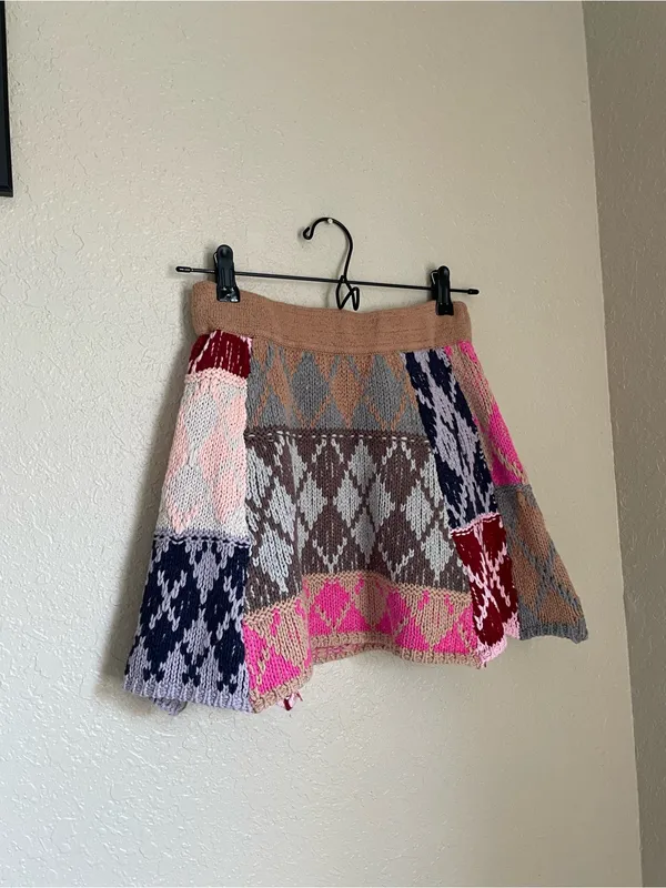 Free People After School Mini Skirt Size Small Pink Combo Flare Sweater Knit - Image 6