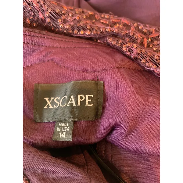 Xscape Purple Eggplant Beaded Bodice Formal Long Dress Gown Sz 14 Ruched Back - Image 8