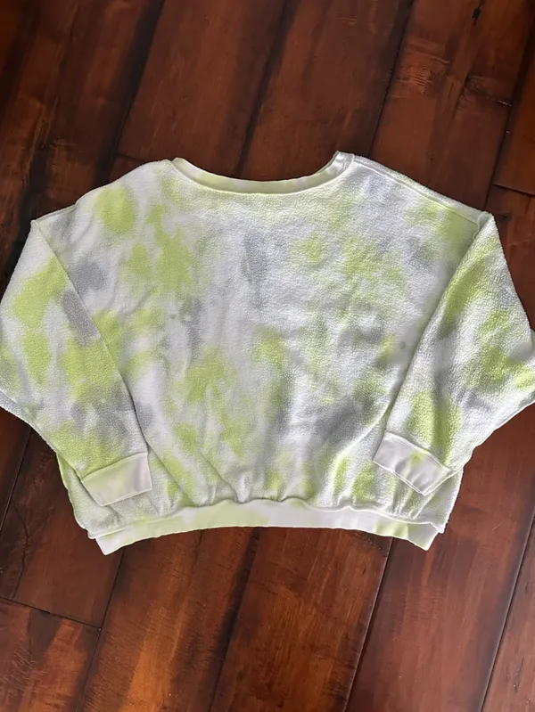 Free People Crewneck Sweater in White and Light Green Tie-Dye - Image 3
