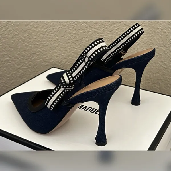 Steve Madden Women’s Bri Dark Denim Design Heels Size-6.5 - Image 9