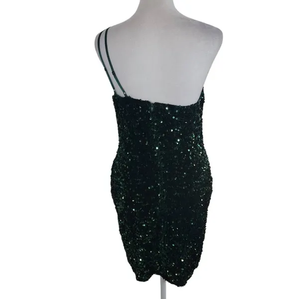 Mi Ami Green Sequin One Shoulder Mini Dress NWOT Size Small Formal Sequin Dress - Image 2