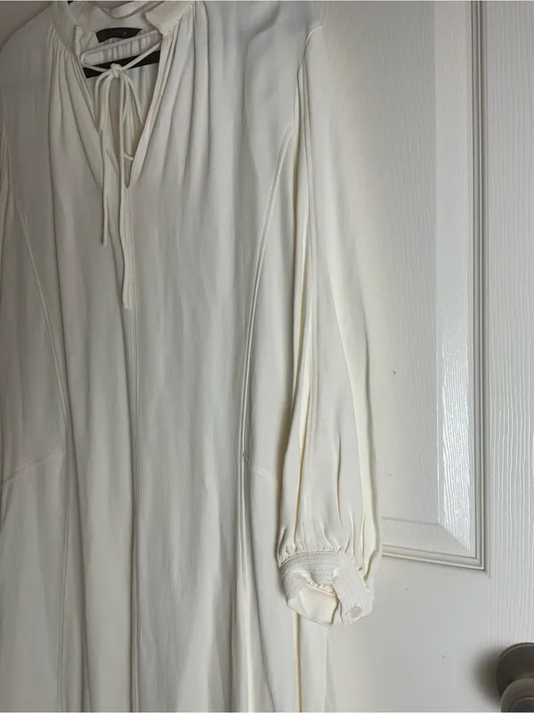 Zara ZW Collection Oyster White V-Neck Tie Front Long Sleeve Midi Dress Large - Image 7