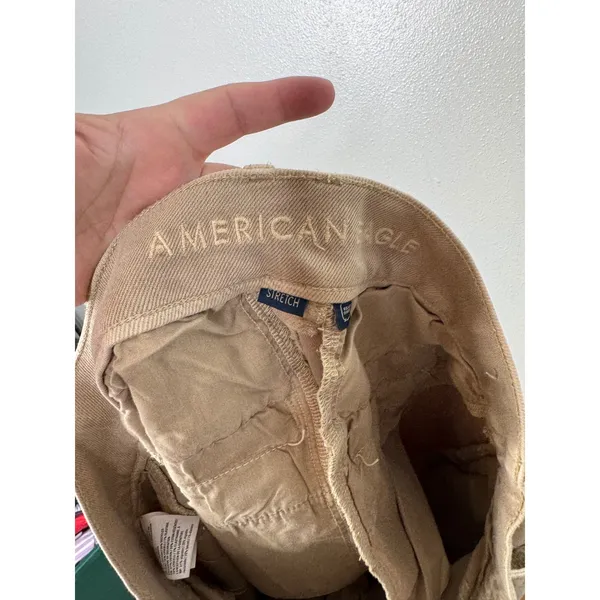 American Eagle Super High-Rise Wide Leg Pleated Khaki Pants Tan Women 4 Long‎ - Image 3