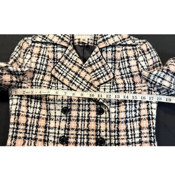 Vintage Jones New York Suit Size 4 Pink Black Plaid Tweed Double Breasted Blazer - Image 9