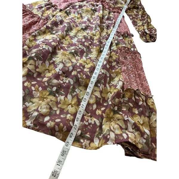 &merci Womens Mixed Floral Tiered Smocked Midi Dress Mauve‎ Rose Mustard Small - Image 7