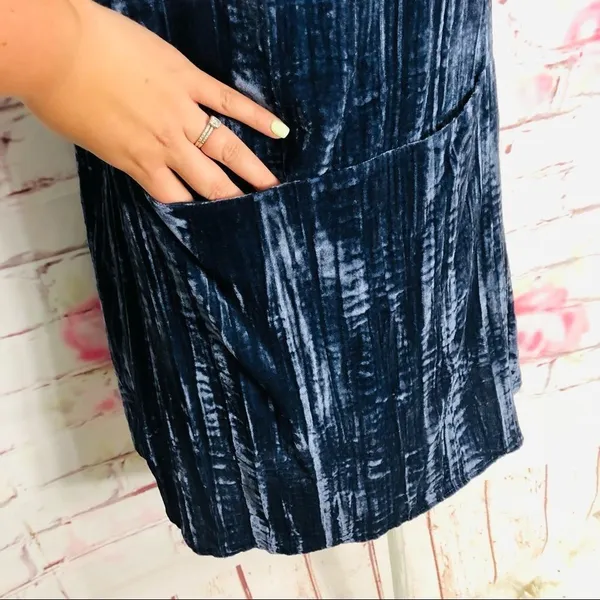 Floreat short sleeve blue crinkle velvet shift drs - Image 6