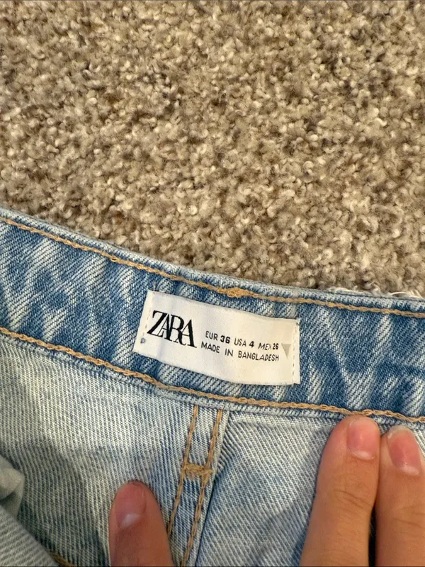 Zara Light Blue Washed Distressed Denim Shorts - Image 4