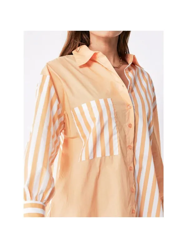 Ena Pelly Bree Cotton Shirt Dress - Melon Stripe - Size 6 - Image 3