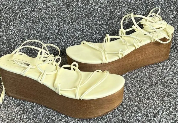 x Free People Platform Sandals Womens 8 Cream Lace Up Wedges - Image 2