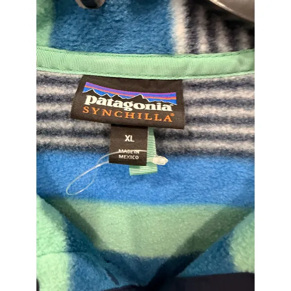 Patagonia Womens Fleece Pullover XL Blue Striped Synchilla Snap-T 25455 SP17 - Image 4