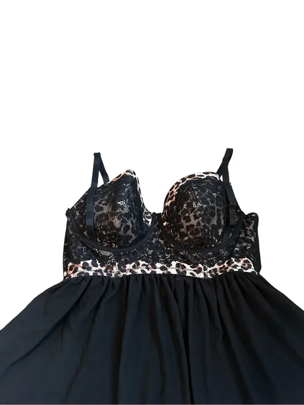 Torrid Curve Lingerie Black Mesh Animal Print Babydoll Coquette Boudoir Size 1X - Image 2