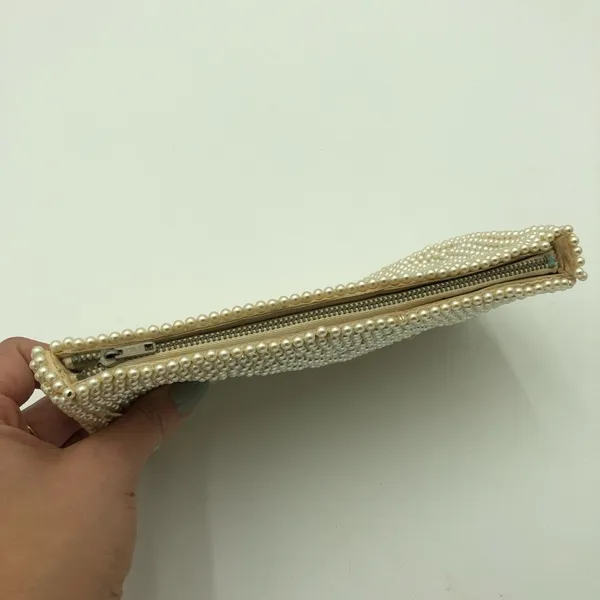 Vintage Cream/White Pearl Style Beaded Clutch OS - Image 3