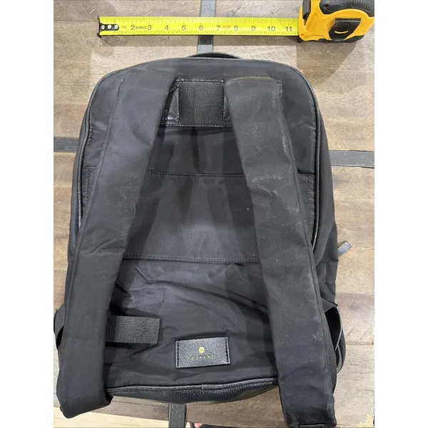 Travanti Black Nylon‎ Pebbled Faux Leather Backpack Gold Hardware Red Lining - Image 2