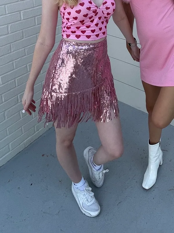 Nasty Gal Pink Sequin Fringe Mini Skirt - Image 4