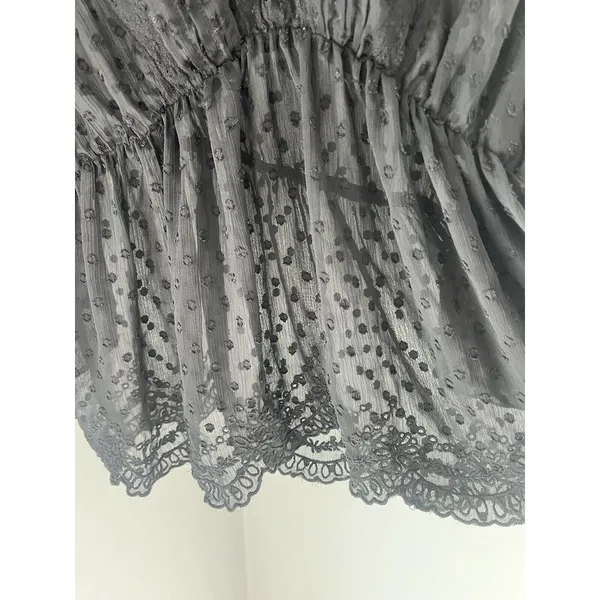 Zara‎ Black Swiss Dot Ruffled Scalopped bottom Sheer Blouse Women's Small - Image 3
