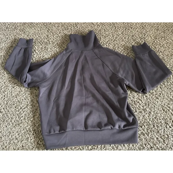 Trendy Queen Women's Gray Oversized Sweatshirts Half Zip‎ Pullover Size Small - Image 9