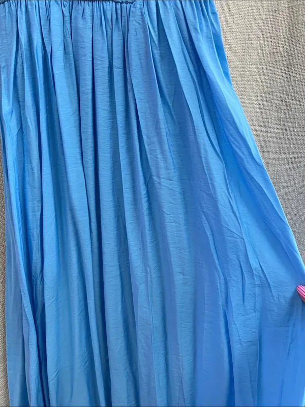 Light Blue Smocked Midi Dress V-Neck Button Front Ruffle Small - Image 10