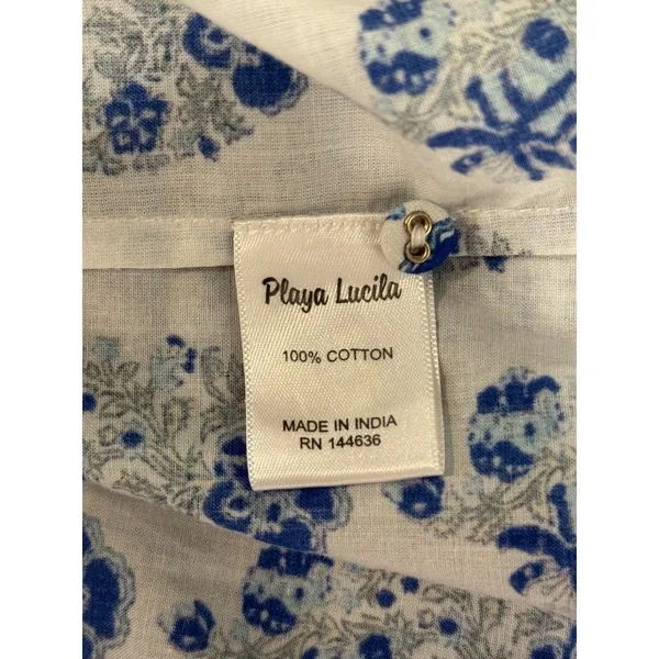 Playa Lucila Maxi Dress Blue Smock Border Tiered Sleeveless Sundress Boho Large - Image 11