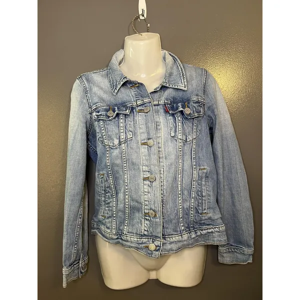 Levi's Denim Jacket Womens Small Blue Light Wash Trucker Button Front Stretch - Image 2