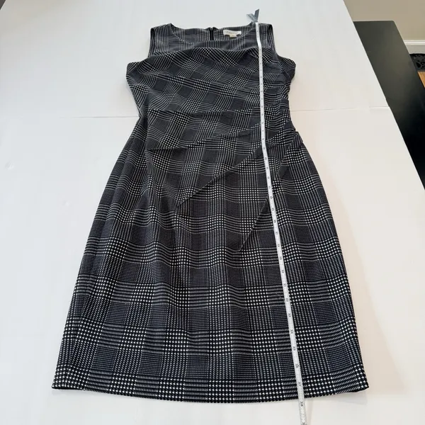 Calvin Klein Houndstooth Black White Sunburst Seam Sleeveless Sheath Dress Sz 4 - Image 8
