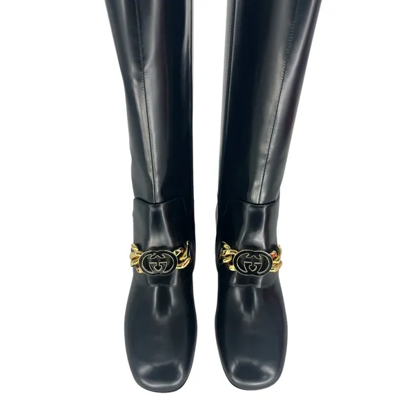 Gucci Interlocking GG Chain Patent Leather Knee‎ Boots - Image 11