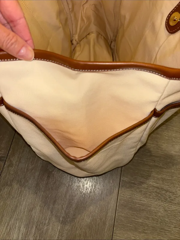 Ann Taylor Blush Canvas Tote with Brown Trim and Handles - Image 5