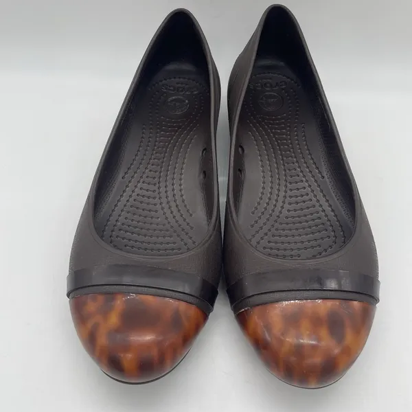 Crocs Womens 9 Shoes Ballarina‎ Flat Brown Tortoiseshell Cap Toe Marble Slip-On - Image 3