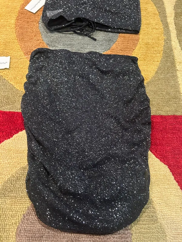 NWT Black Glitter Sparkly Two Piece Matching Set Crop Top Ruched Mini Skirt S - Image 10