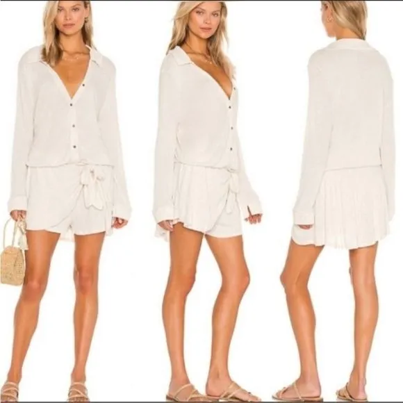 Free People X REVOLVE Lively Long Sleeve Romper Cream Oatmeal Size Medium - Image 2