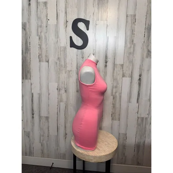 Tresser Dress Womens Small Pink Mock Neck Sleeveless Bodycon Mini Made in LA - Image 6