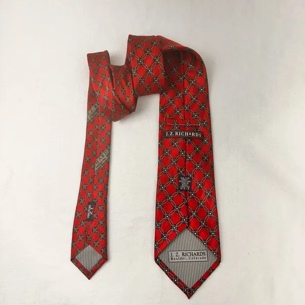 J Z Richards Silk Vintage Tie Men's Geometric Red Necktie Adjustable Curvets - Image 4
