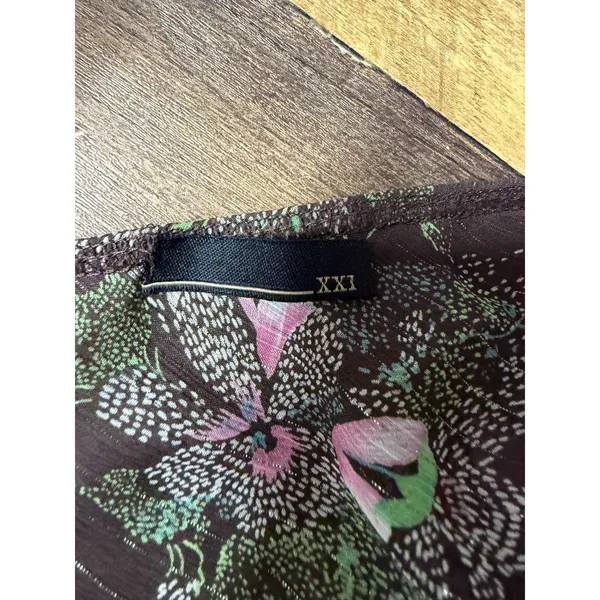 Vintage Forever 21 XXI Y2K‎ Halter V Neck Top Women L Brown Pink Floral Festival - Image 3