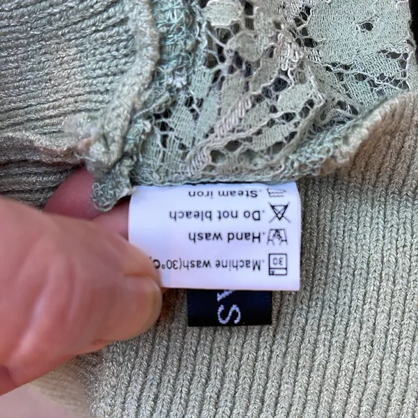 NWOT Fashion Green Sweater Lace Sheer Sleeves & Open Back Lace Design size XL - Image 16