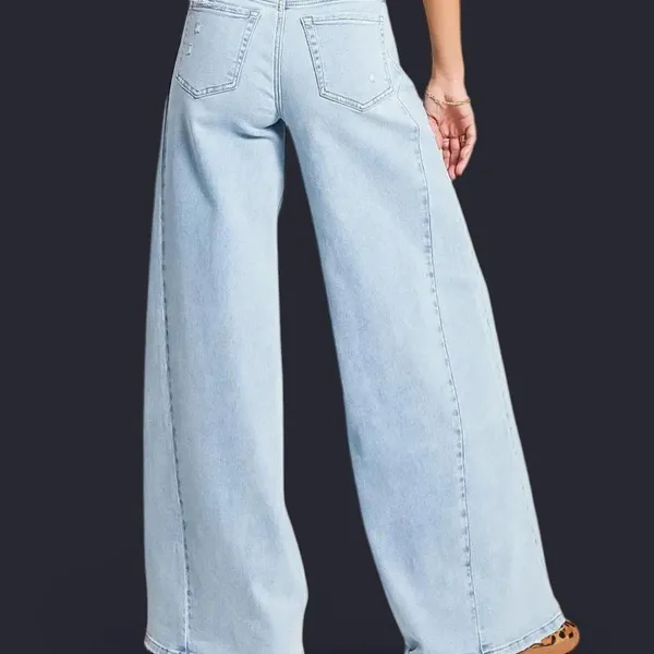 Vervet Light Blue Wide-Leg Super Flare Palazzo Jeans Side Seams - Image 4