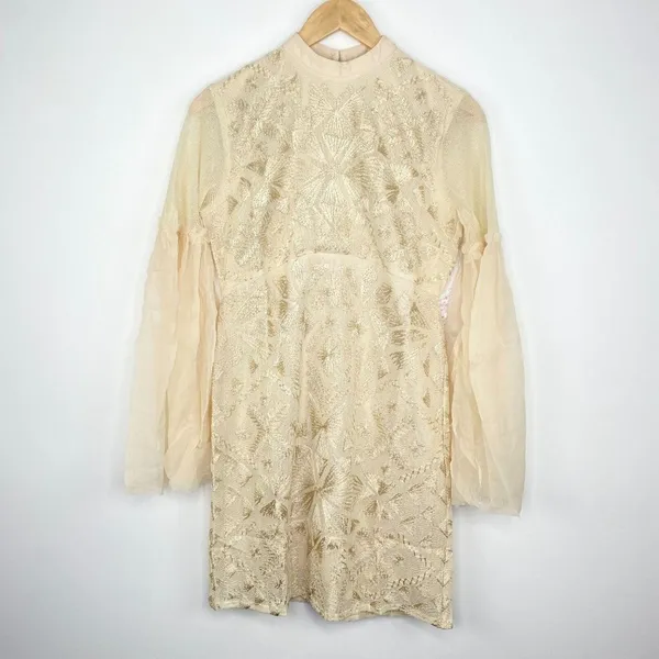 Free People Mini Boho Dress Women Size 0 Cream Embroidered Witch‎ Fairy Concert - Image 2