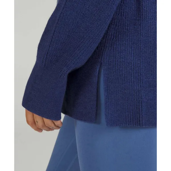 Lululemon Sweater Size XL Merino Wool-Blend Ribbed Crewneck Heathered Blue Thick - Image 4