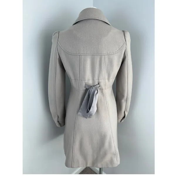 Anthropologie Elevenses Master Car Beige Tan Wool Blend Puff Sleeve Peacoat 4 - Image 3