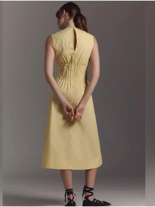Maeve The Hailey Sleeveless V-Neck Pintuck Midi Dress Sz M - Image 3